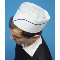 Calots à soufflet en papier blanc réglable avec liseré bleu 