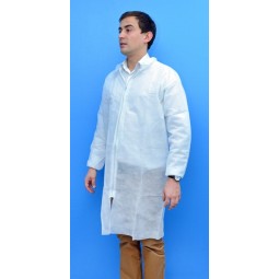 Blouse jetable blanche avec fermeture glissière et poignets élastiqués T.L 