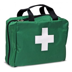 Trousse de secours verte souple à compartiments garnie avec fermeture à zip