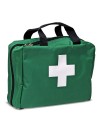 Trousse de secours verte souple à compartiments garnie avec fermeture à zip