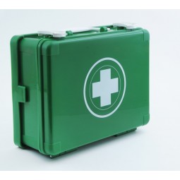 Trousse de secours transport en commun verte en plastique rigide à poignée produuits inclus