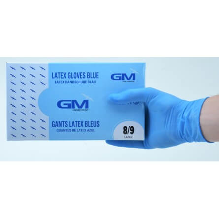 Gants latex bleu micro poudrés T.L(8/9) Gants latex bleu micro poudrés T.L(8/9)