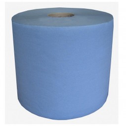 Bobine d'essuyage industriel bleue gaufrée collée