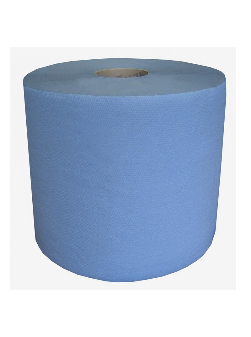 Bobine d'essuyage industriel bleue gaufrée collée