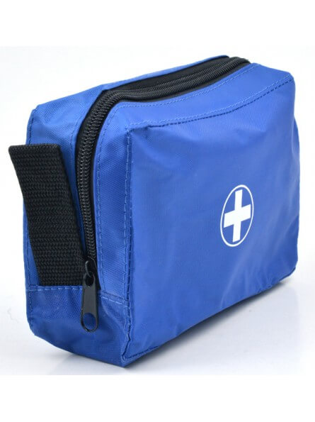 Trousse de secours zippée en toile bleue vide