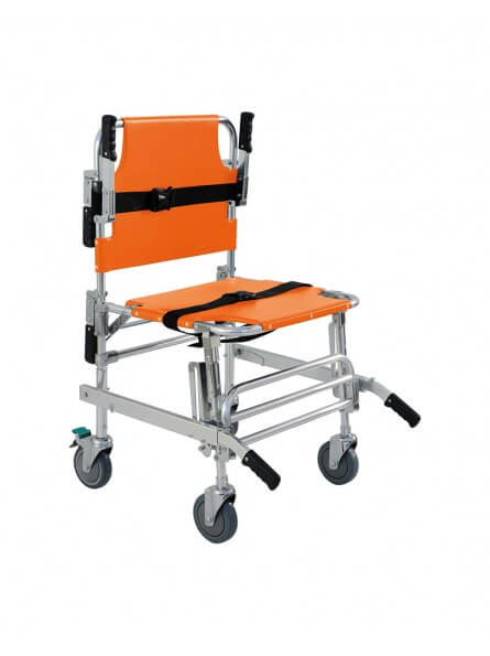 Chaise d'évacuation pliante orange à 4 roues