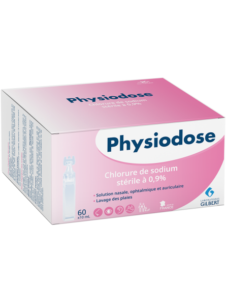 Visuel de la boîte de 60 unidoses de sérum physiologique de 10mL Visuel de la boîte de 60 unidoses de sérum physiologique de 10mL