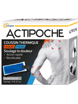 La boite du produit, le coussin thermique en 11x27cm