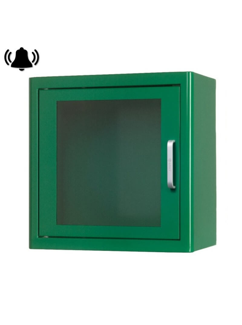 Armoire ARKY verte en métal avec alarme pour défibrillateur