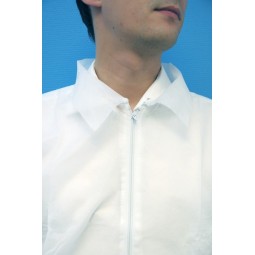 Blouse jetable blanche avec fermeture glissière et poignets élastiqués T.L 