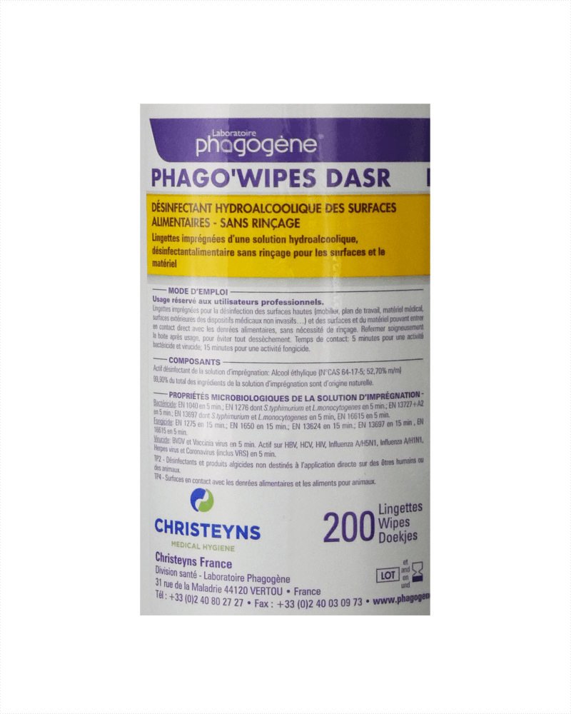 Lingette désinfectante EN14476 - Phagowipes Dasr