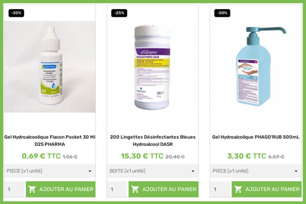 exemple de produits en promotion sur le site prorisk